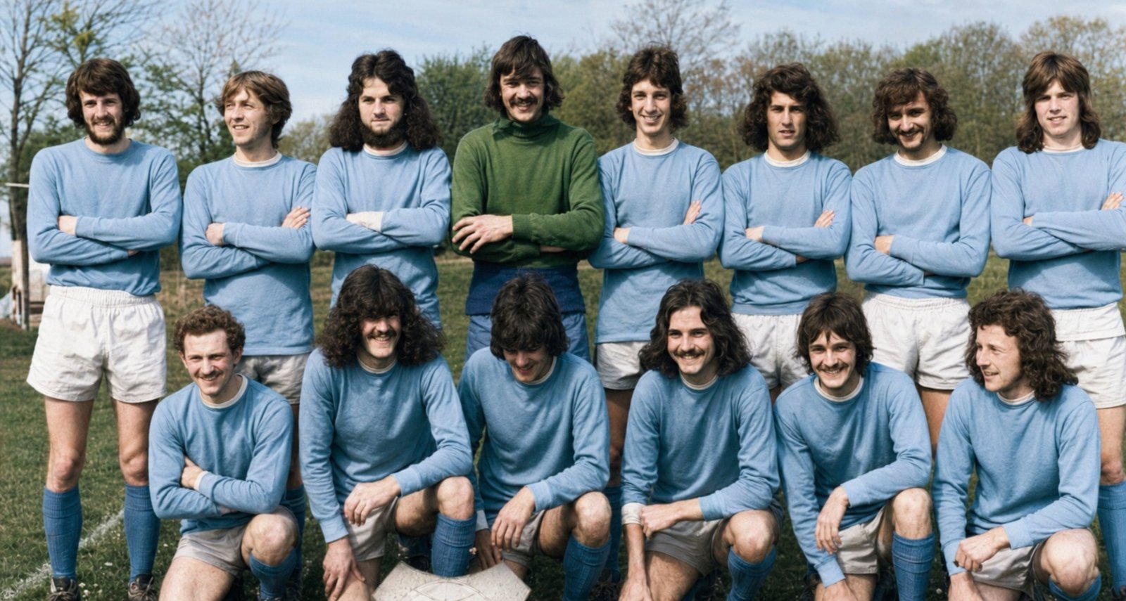 Football team photo, restored and colourised